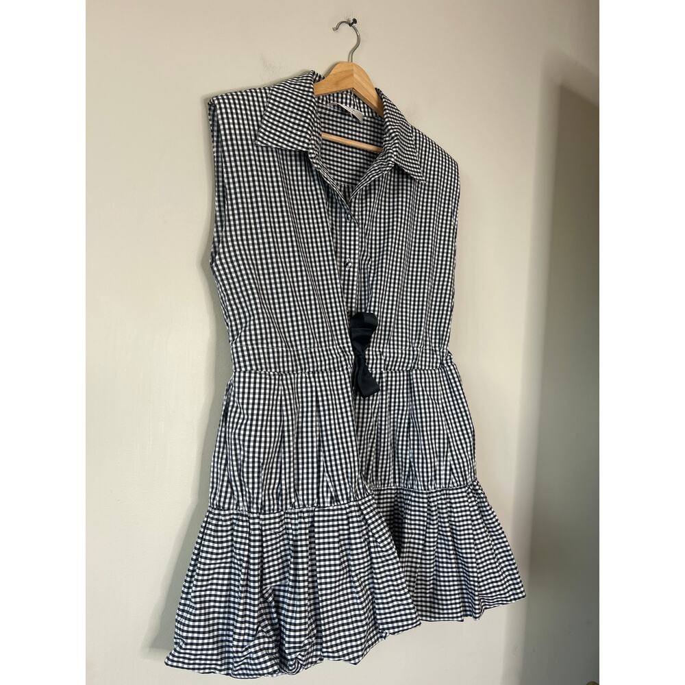 NEW Sea New York Tiered Bubble Hem Sleeveless Gingham Mini Dress Black White - Picture 3 of 7